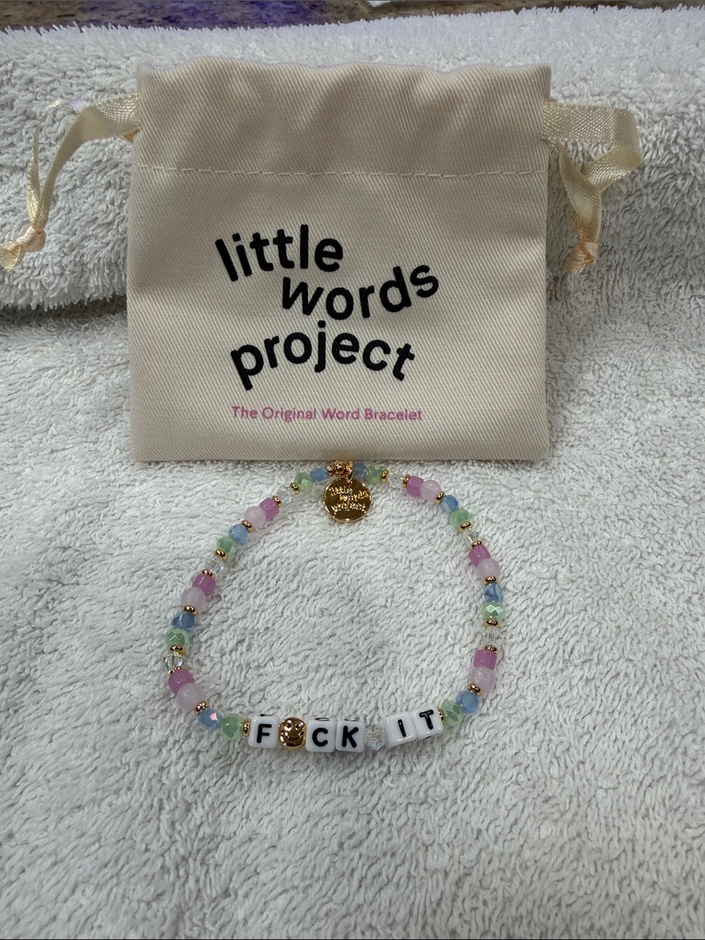 Little Words Project Multi-Bead Bracelet with Gold Smilely F😃CK IT